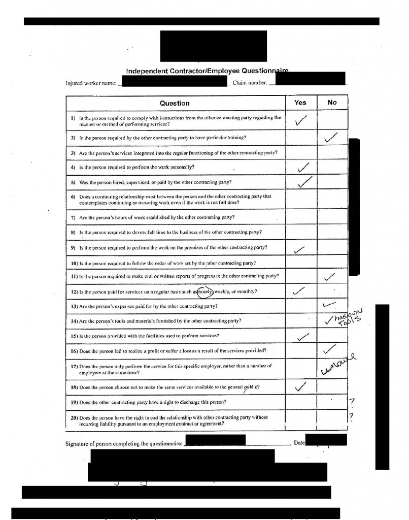 Independent Contractor/Employee Questionnaire
