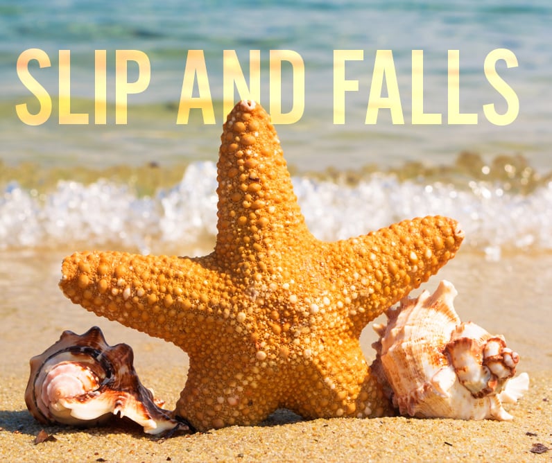 slip and fall with beach shoreline and starfish in background