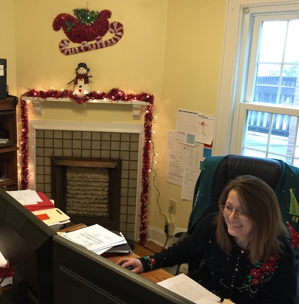 Dawn and her decorated fireplace